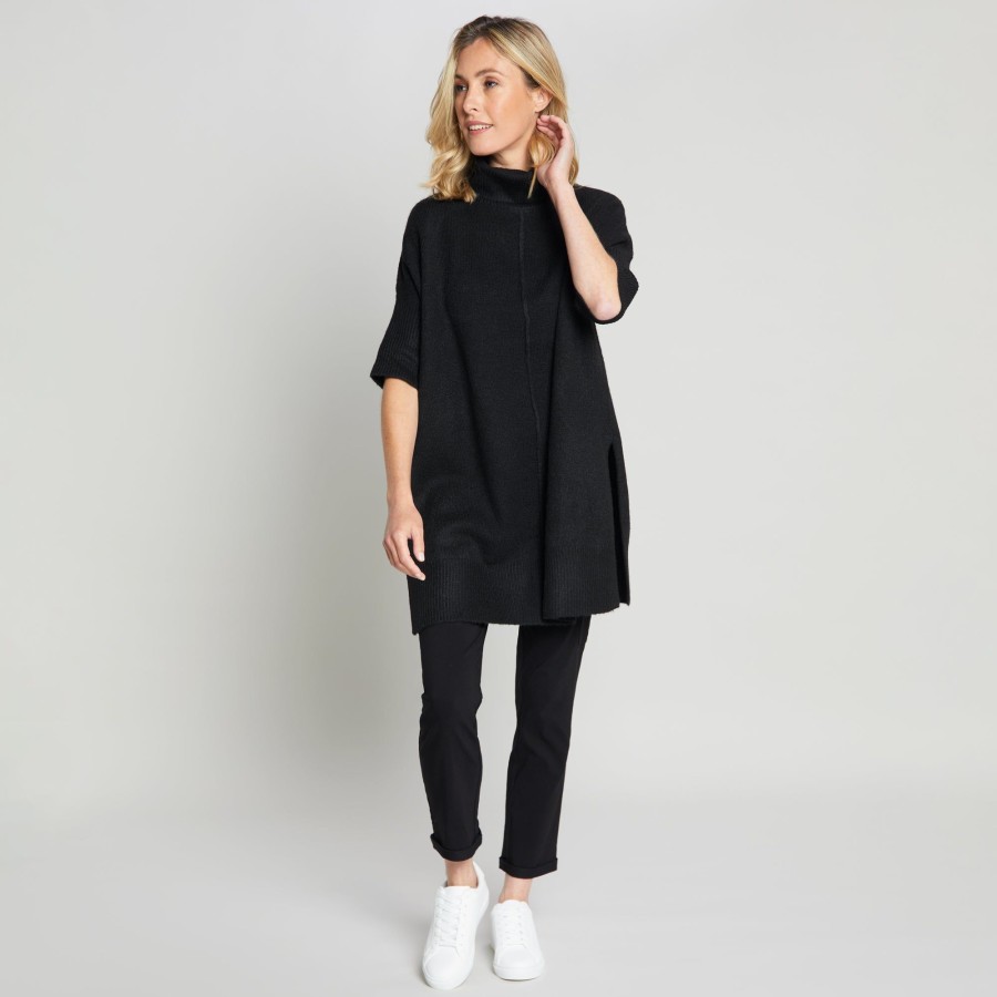 Tops Emreco Jumpers | Oversized Funnel Neck Poncho Black