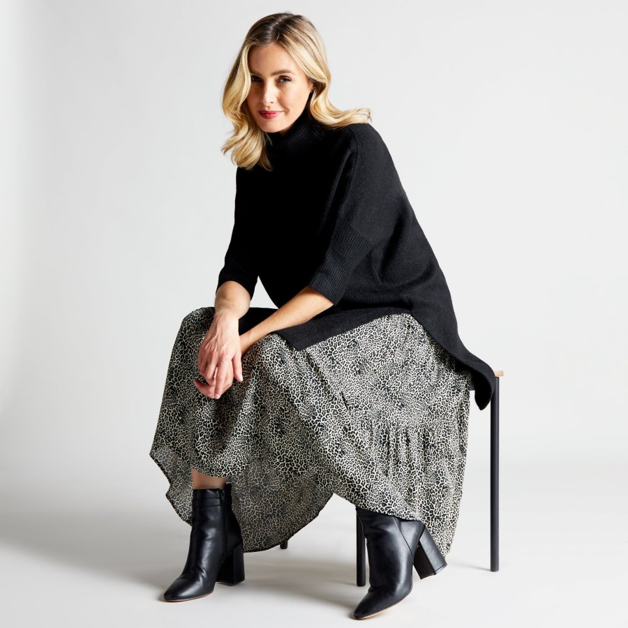 Tops Emreco Jumpers | Oversized Funnel Neck Poncho Black