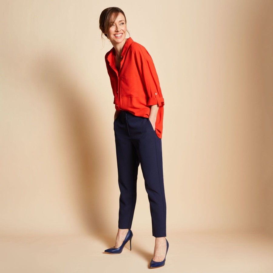 Tops Emreco Shirts & Blouses | Roll Sleeve Relaxed Shirt Red