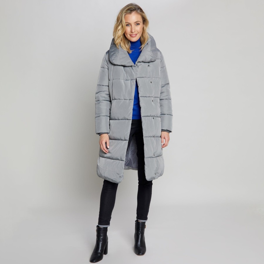 Outerwear Emreco | Shawl Collar Padded Wrap Coat Grey