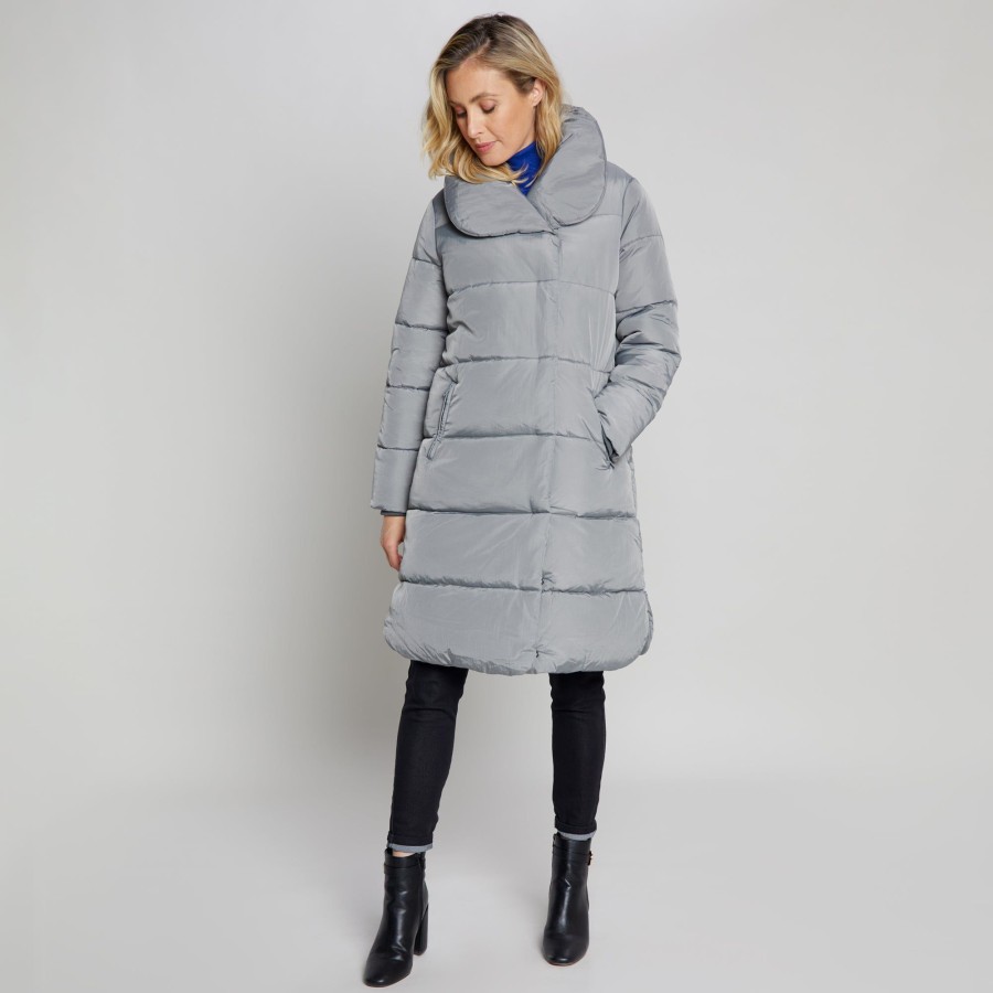 Outerwear Emreco | Shawl Collar Padded Wrap Coat Grey