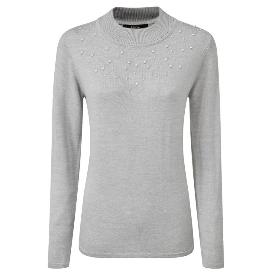 Tops Emreco Jumpers | Pearl Neckline Jumper Grey Marl