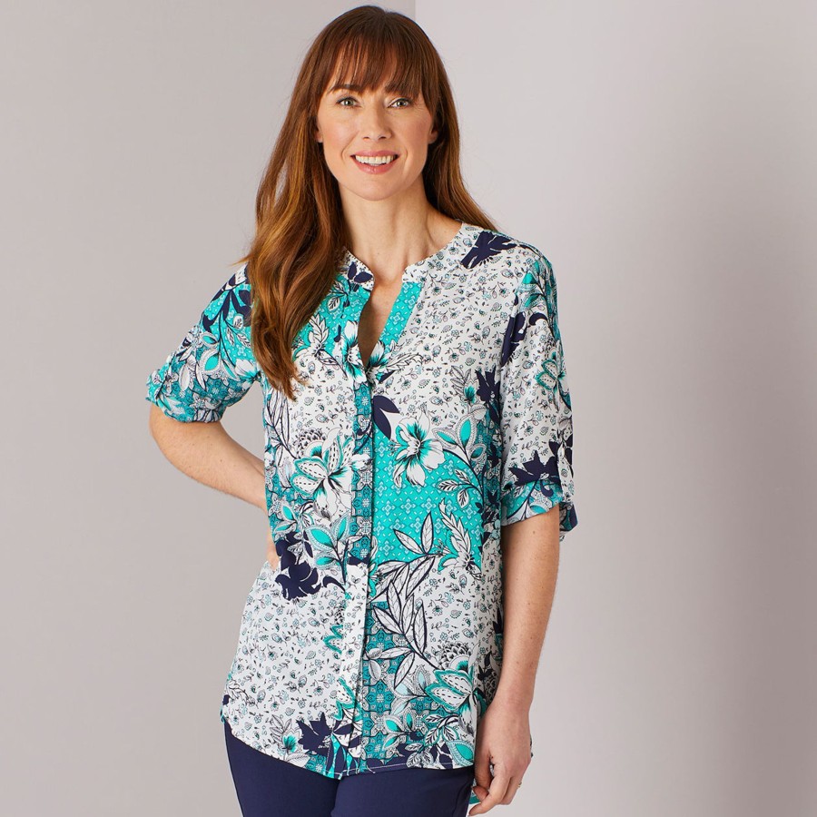 Tops Emreco Shirts & Blouses | Roll Cuff Blouse Teal