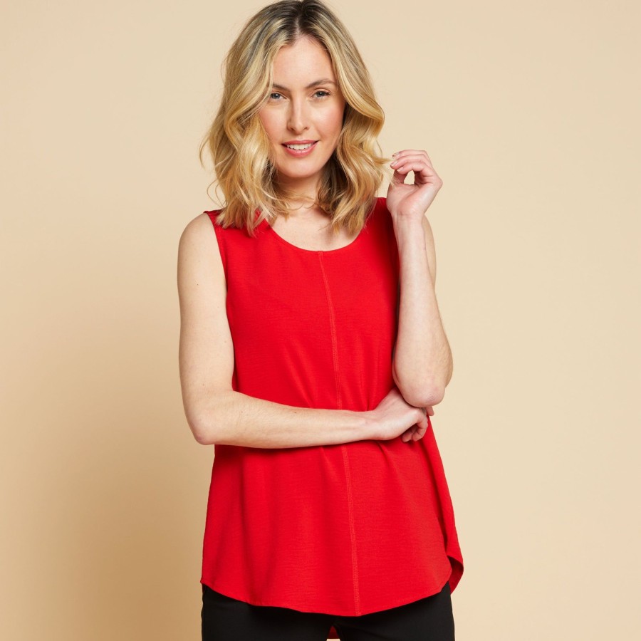 Tops Emreco Shirts & Blouses | Sleeveless Round Neck Crinkle Top Red