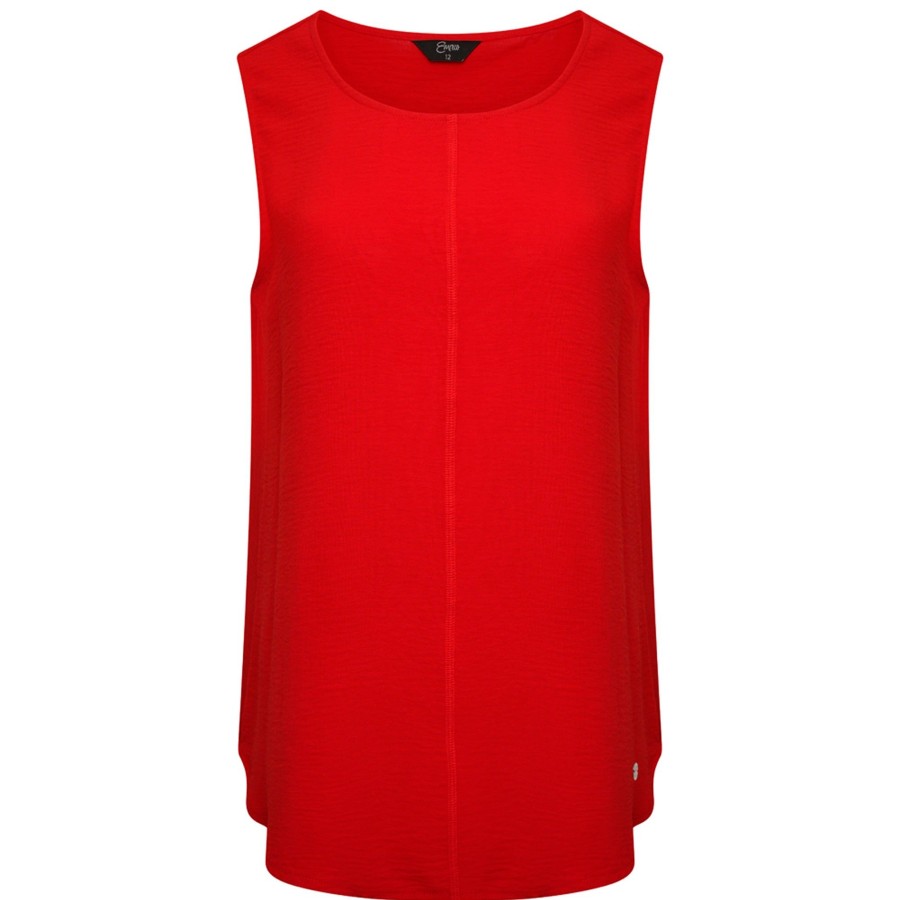 Tops Emreco Shirts & Blouses | Sleeveless Round Neck Crinkle Top Red