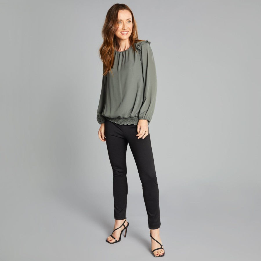 Tops Emreco Shirts & Blouses | Long Sleeve Shirred Hem Blouse Fern