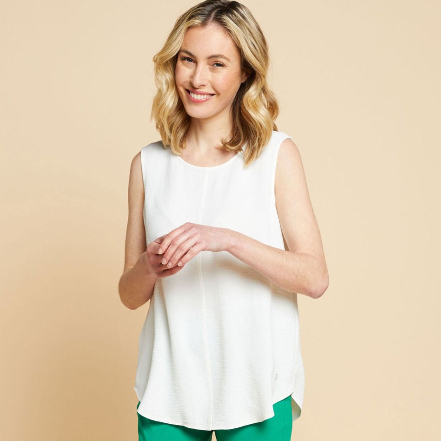 Tops Emreco Shirts & Blouses | Sleeveless Round Neck Crinkle Top Ivory