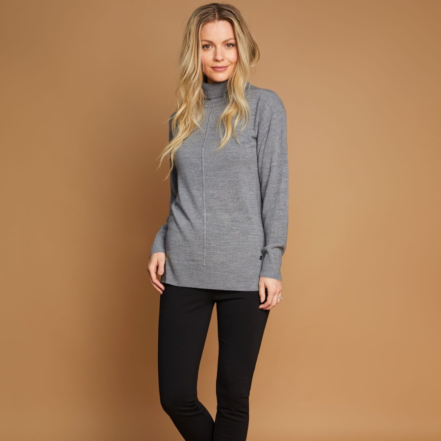 Tops Emreco Jumpers | Long Sleeve Roll Neck Jumper Grey Marl