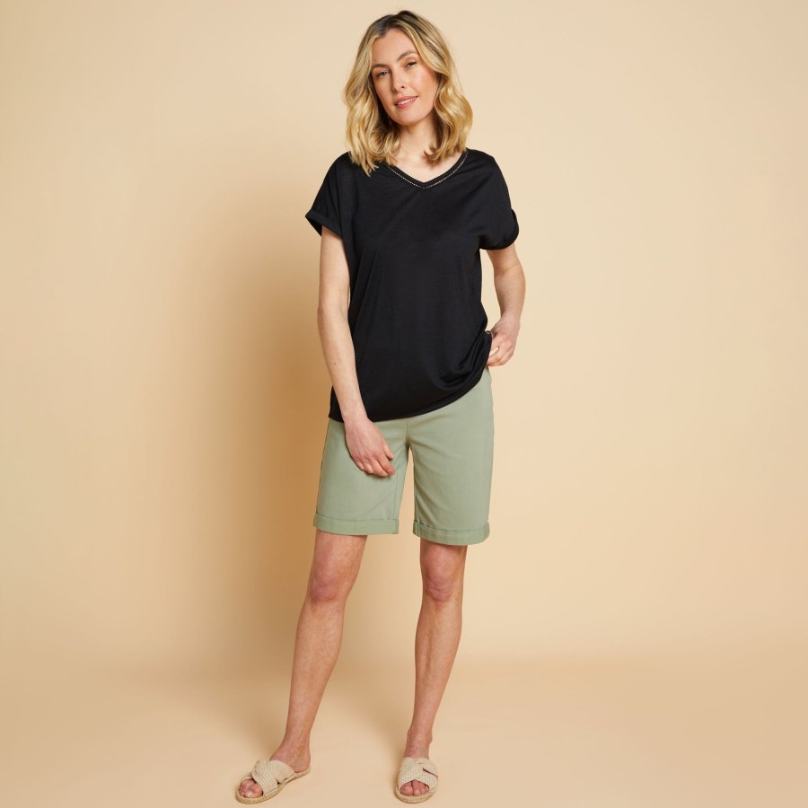 Bottoms Emreco Plain | Stretch Bengaline Turn Up Short Light Khaki