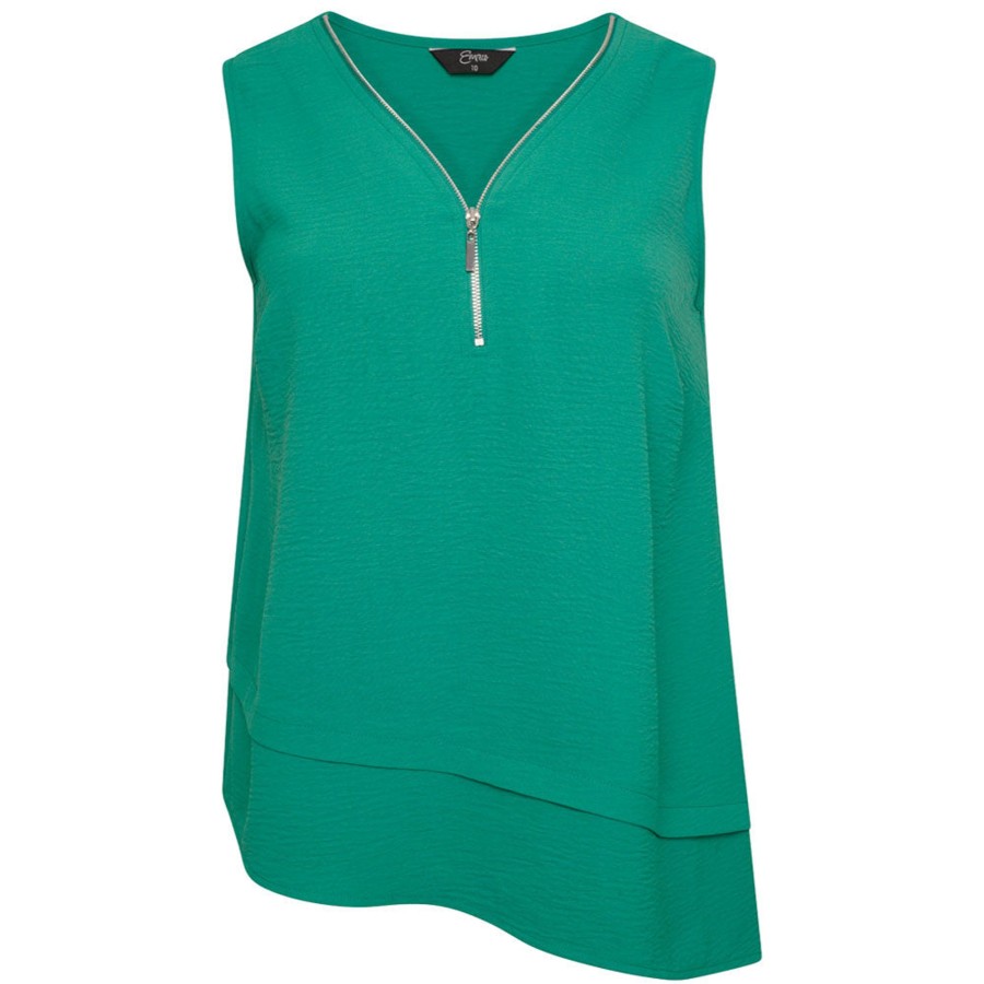 Tops Emreco Shirts & Blouses | Asymmetric Sleeveless Zip V-Neck Top Emerald